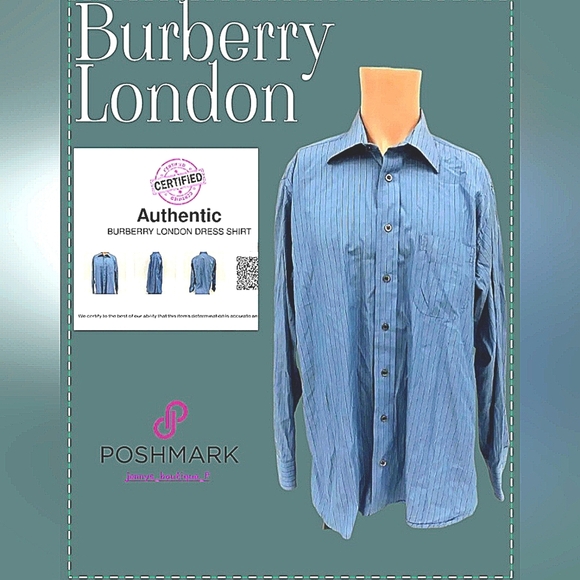 Firm $$ Burberry Mens Blue Dress Shirt Classic Design 16.5 - Picture 1 of 8